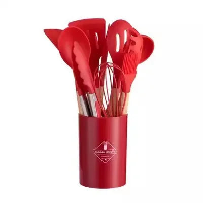 12PCS Silicone Cooking Utensils Set with Wooden Handles
