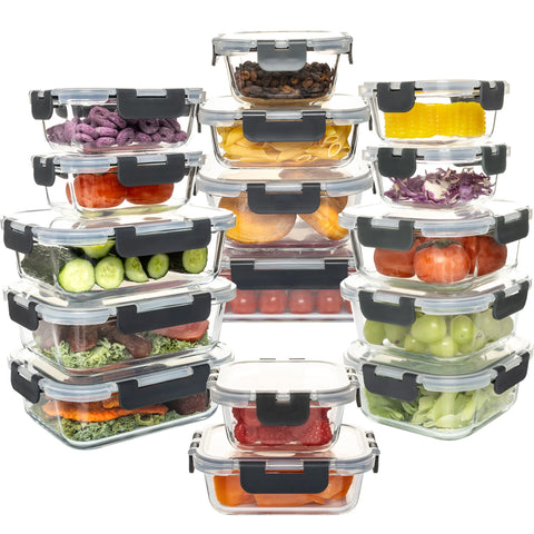 16-Piece Glass Food Storage Set – Airtight, Leakproof & Microwave Safe