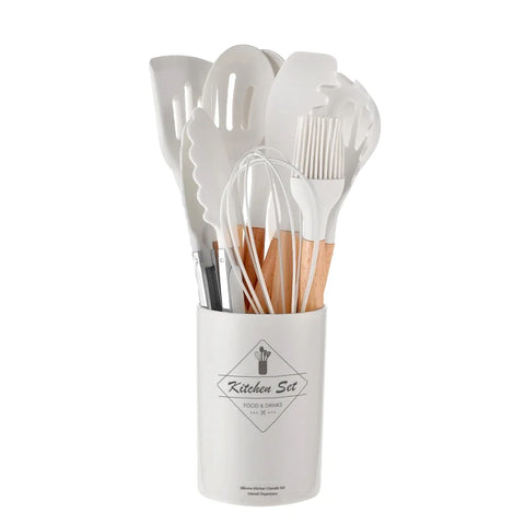 12PCS Silicone Cooking Utensils Set with Wooden Handles