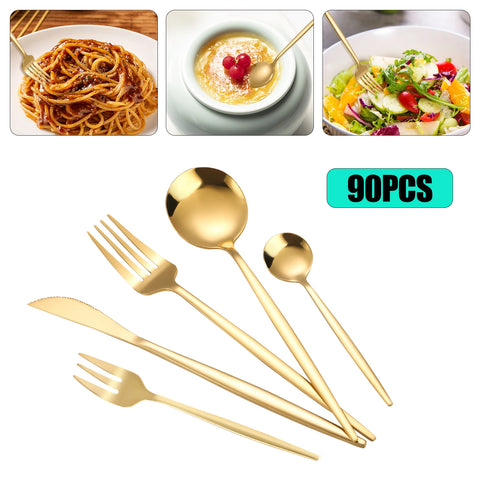 90PCS 18 Set Gold Flatware Cutlery 5 Golden Stainless Steel Kitchen Utensils