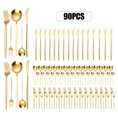 90PCS 18 Set Gold Flatware Cutlery 5 Golden Stainless Steel Kitchen Utensils