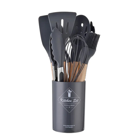 12PCS Silicone Cooking Utensils Set with Wooden Handles